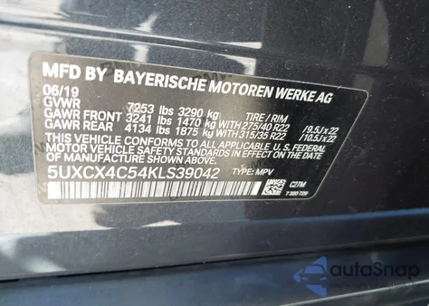 2019 BMW X7 xDrive50I from USA, damaged, VIN 5UXCX4C54KLS39042